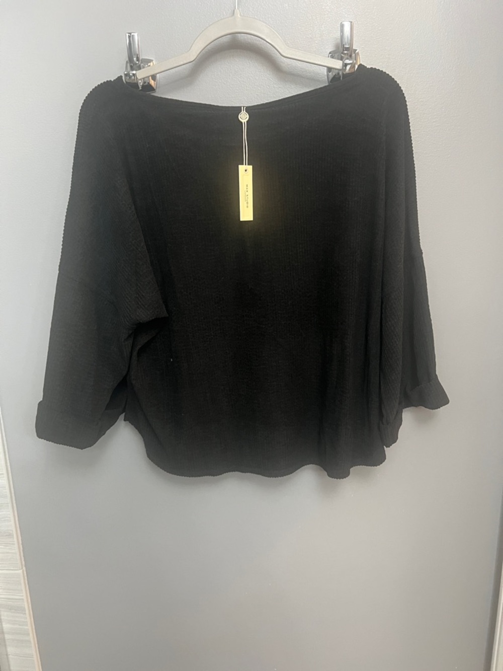 Max Studio Black Ribbed Boat Neck Pullover